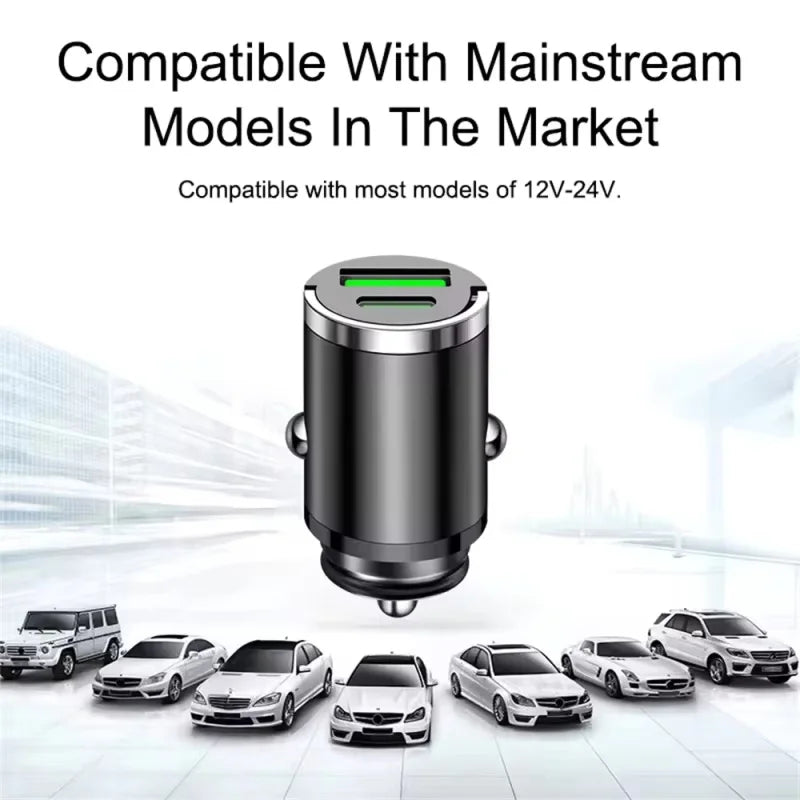2025 Mini 100W PD QC Pull Ring Fast Charging Car Charger USB C Car Phone Charger Adapter For iPhone Xiaomi Samsung Huawei