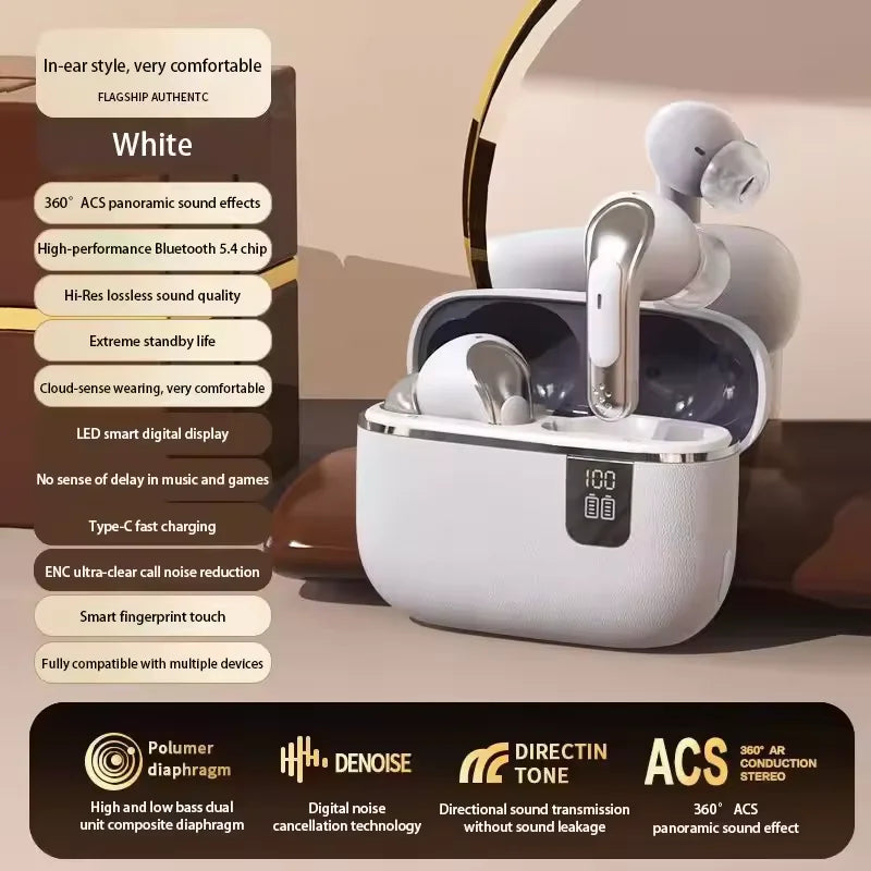 Ture Wireless Earphone Hi-Res Audio Noise Cancelling Bluetooth 5.3 Earbuds Hifi Headphones with Charging Case for IPhone iPad