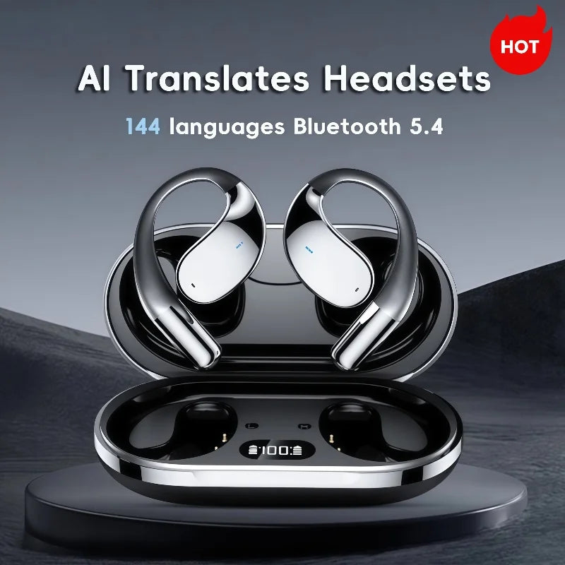 Q39Wireless AI RealTime Translation Headphones 140Languages Instant Voice Translator Earbuds Ear Hook Noise Cancelling Headphone