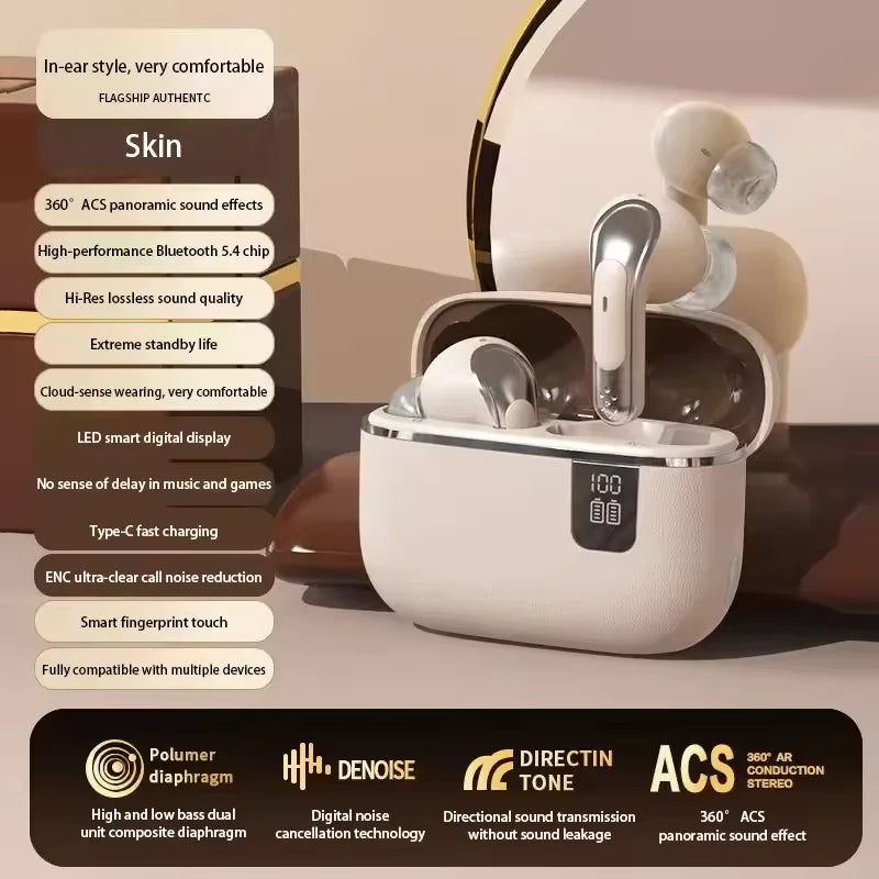 Ture Wireless Earphone Hi-Res Audio Noise Cancelling Bluetooth 5.3 Earbuds Hifi Headphones with Charging Case for IPhone iPad